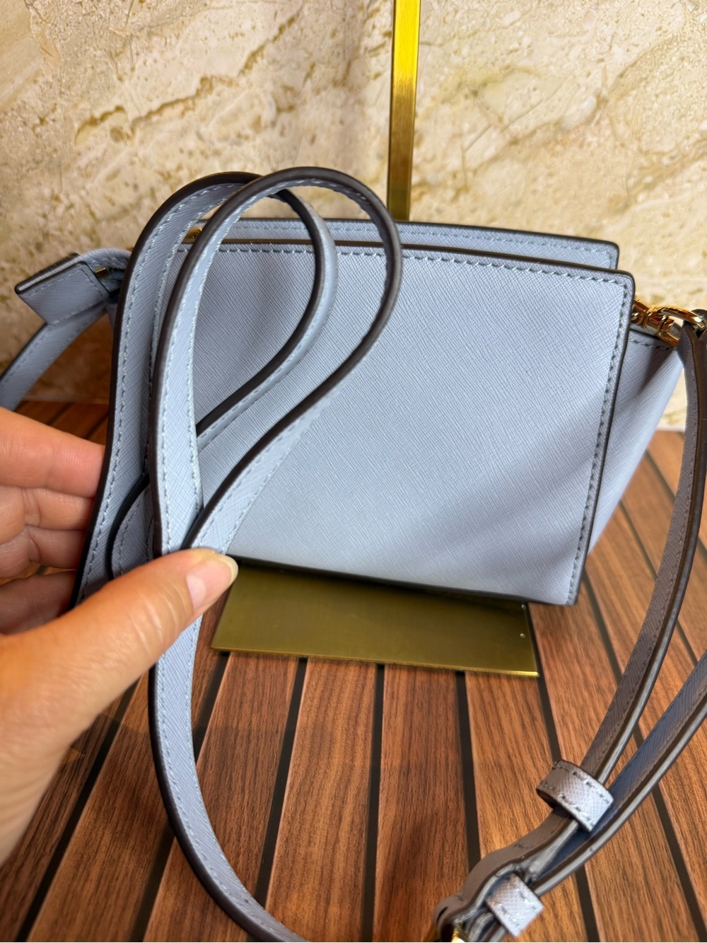 Michael Kors Selma Mini Saffiano Leather Blue Crossbody Bag 32H3GLMC1L - Picture 10 of 14